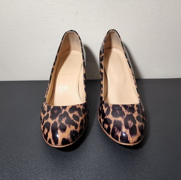 J.Crew Leopard Print Petent Leather Martina Wedge Shoes Women's Size 7.5 - Picture 5 of 10